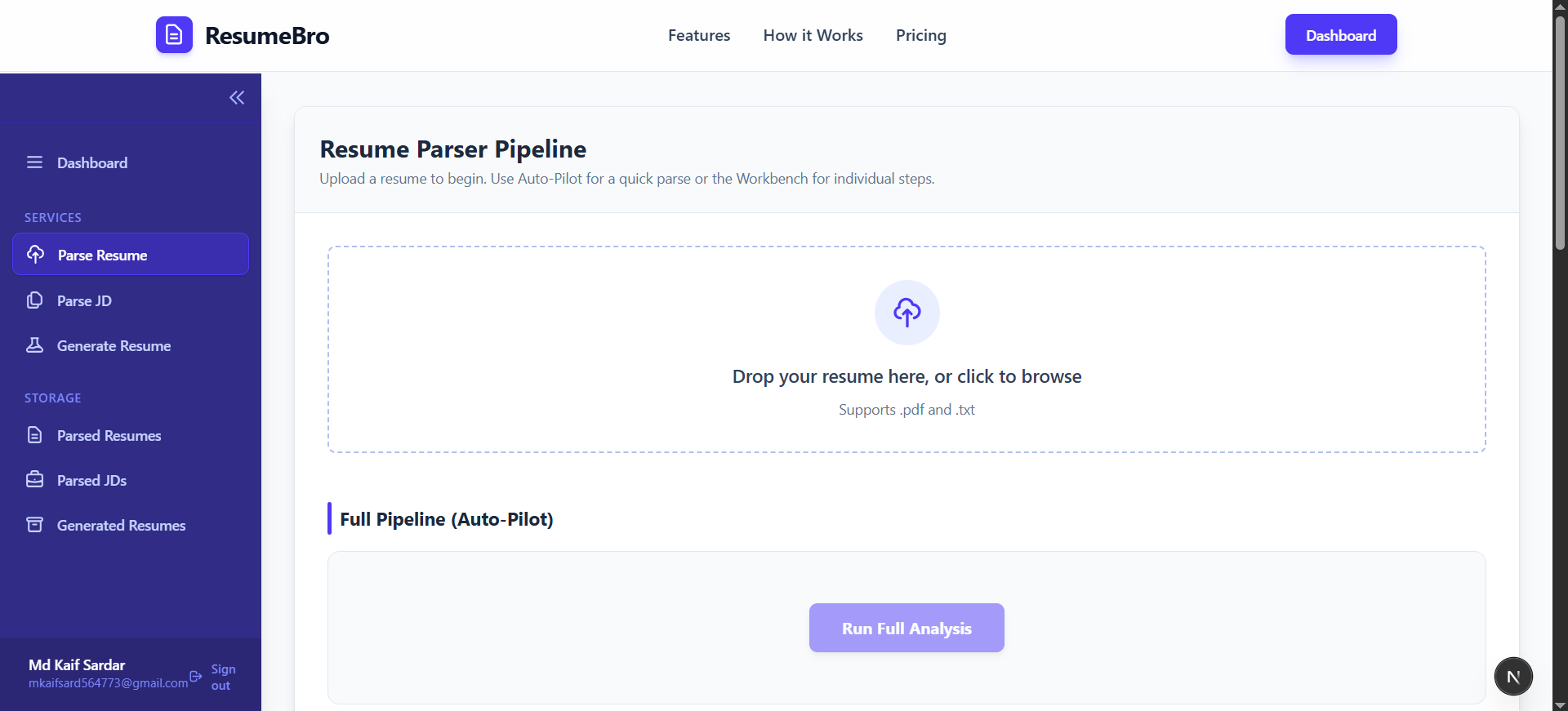 Resume parser service